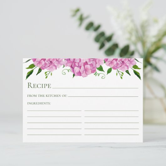 Carte de recette d'aquarelle rose Hydrangea Floral (Debout devant)