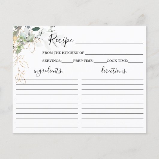 Carte de recette de Baby Shower de verdure (Devant)