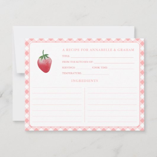 Carte de recette de Baby Shower Mariage Gingham Fr (Devant)