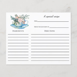 Carte de recette de Baby Shower Thème Tea Party