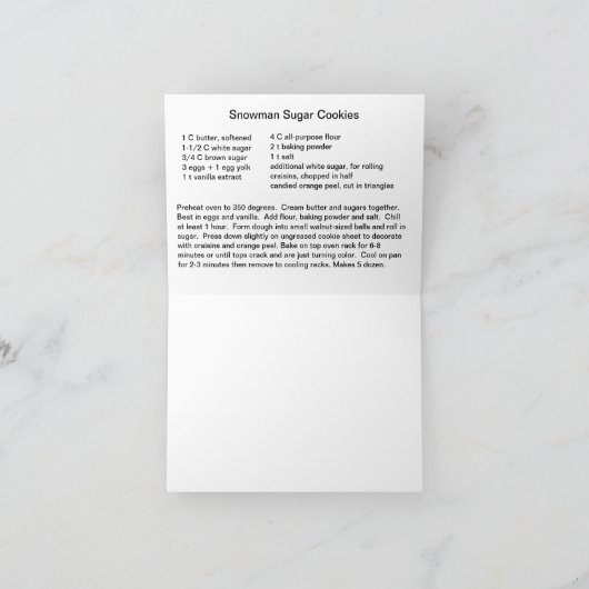 Carte de recette de biscuits à sucre Snowman (Intérieur)