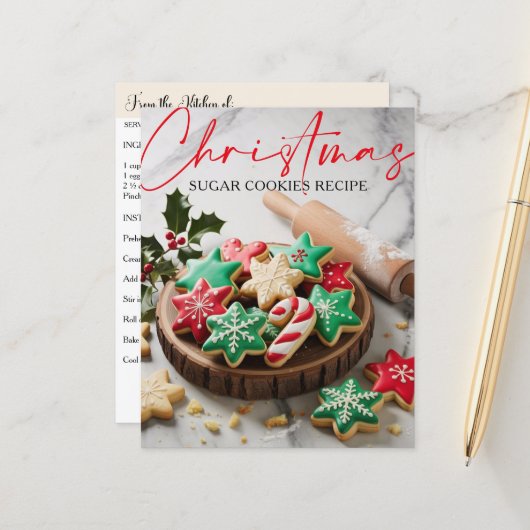 Carte de recette de biscuits de Noël au sucre (Devant/Arrière en situation)