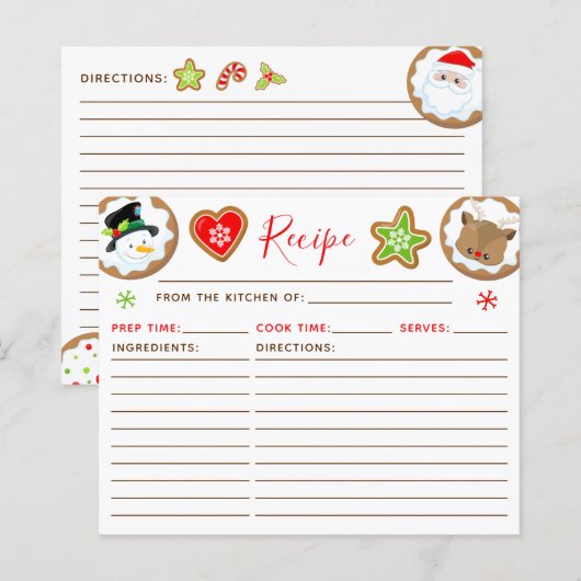 Carte de recette de biscuits de Noël rouges et ver (Devant / Derrière)