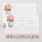 Carte de recette de bocal Mason à l'hydrangea rose (Devant / Derrière)
