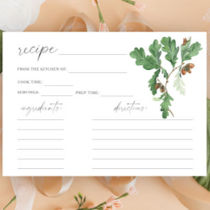 Carte de recette de branche de chêne à l'aquarelle