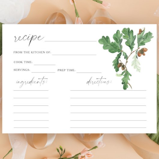 Carte de recette de branche de chêne à l'aquarelle