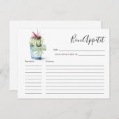 Carte de recette de cactus aquarelle (Devant / Derrière)