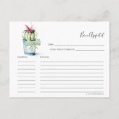 Carte de recette de cactus aquarelle (Dos)
