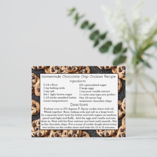 Carte de recette de chips au chocolat maison (Debout devant)