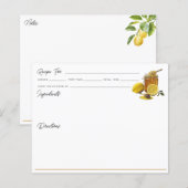 Carte de recette de citron de miel d'aquarelle (Devant / Derrière)