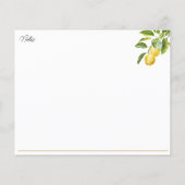 Carte de recette de citron de miel d'aquarelle (Dos)