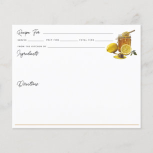 Carte de recette de citron de miel d'aquarelle