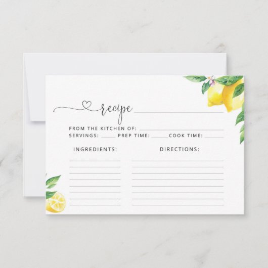 Carte de recette de citrons d'aquarelle (Devant)