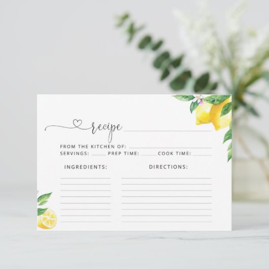 Carte de recette de citrons d'aquarelle (Debout devant)