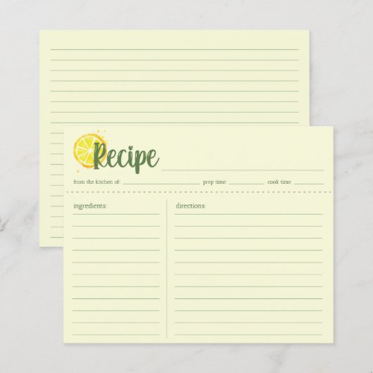 Carte de recette de citrons jaunes, nouvelle maiso (Devant / Derrière)