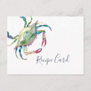 Carte de recette de crabe bleu aquarelle