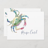 Carte de recette de crabe bleu aquarelle (Devant / Derrière)