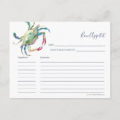 Carte de recette de crabe bleu aquarelle (Dos)