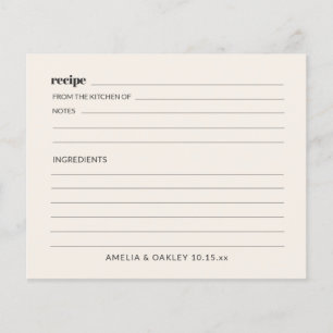 Carte de recette de cuisine de mariage rétro ivoir