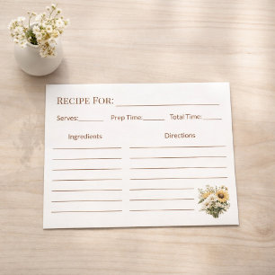 Carte de recette de cuisine Rustic Sunflower