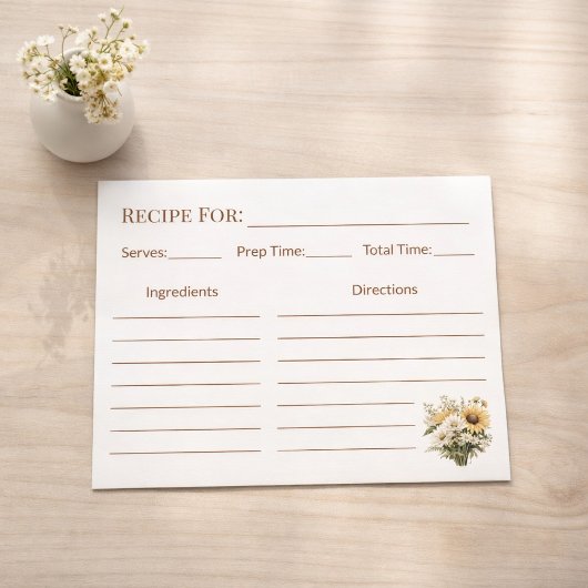 Carte de recette de cuisine Rustic Sunflower