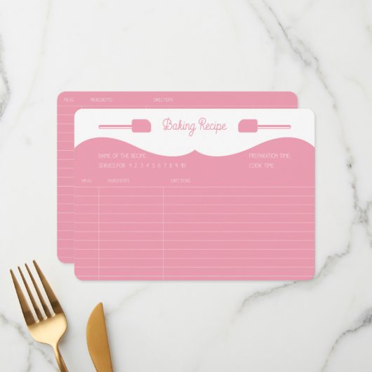 Carte de recette de cuisson à glaçage rose. (Devant/Arrière en situation)