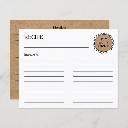 Carte de recette de doodle rustique de la CUISINE (Devant / Derrière)
