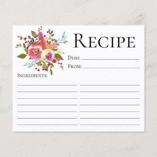 Carte de recette de douche à l'aquarelle florale e (Devant)