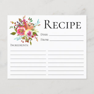 Carte de recette de douche à l'aquarelle florale e