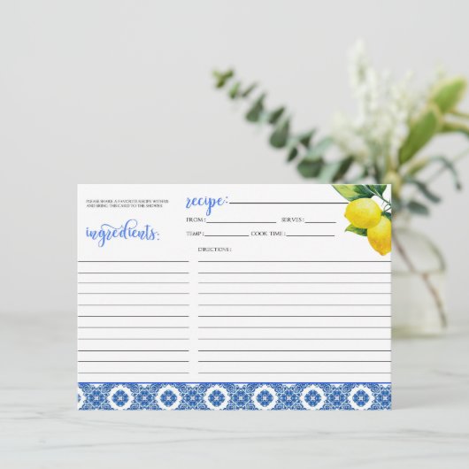 Carte de recette de douche au citron (Debout devant)