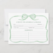 Carte de recette de douche de mariage à ruban vert (Devant)
