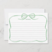 Carte de recette de douche de mariage à ruban vert (Dos)
