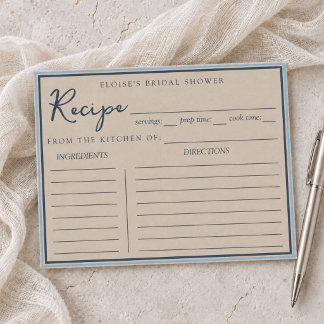 Carte de recette de douche de mariage bleu marine