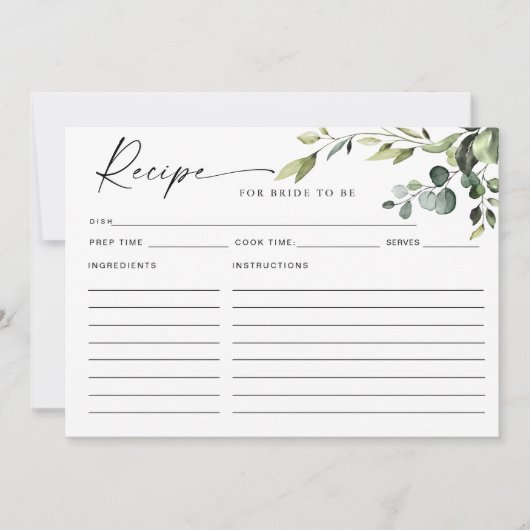 Carte de recette de douche de mariage bohème Eucal (Devant)