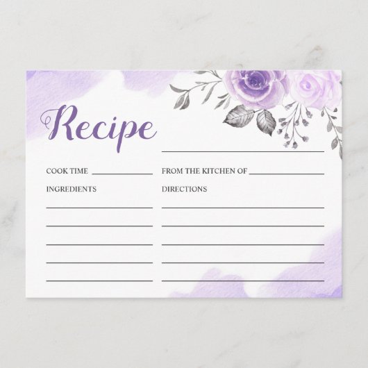 Carte de recette de douche de mariage florale viol (Devant)