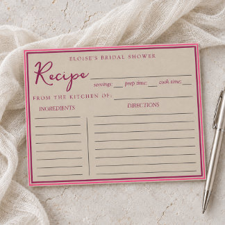 Carte de recette de douche de mariage rose magenta