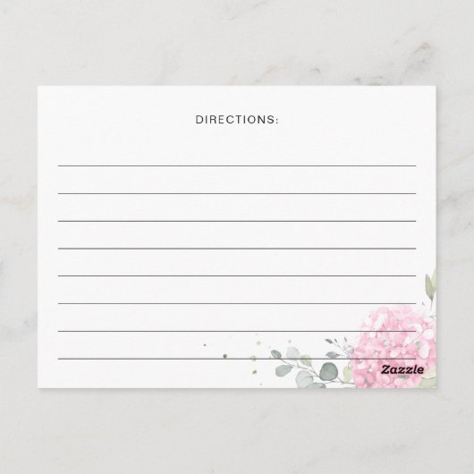 Carte de recette de douche de mariée à l'hydrangea (Dos)