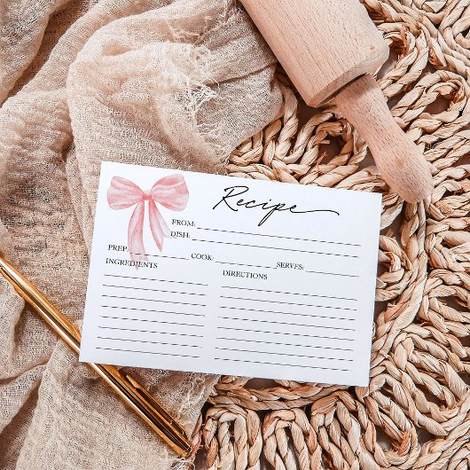 Carte de recette de douche de mariée à ruban rose