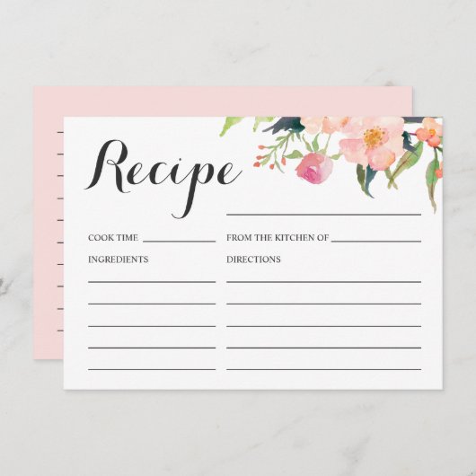 Carte de recette de douche de mariée florale botan (Devant / Derrière)