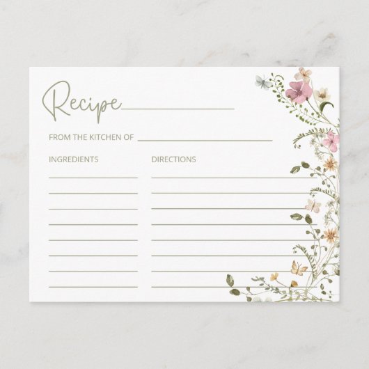 Carte de recette de douche de mariée florale Fleur (Devant)