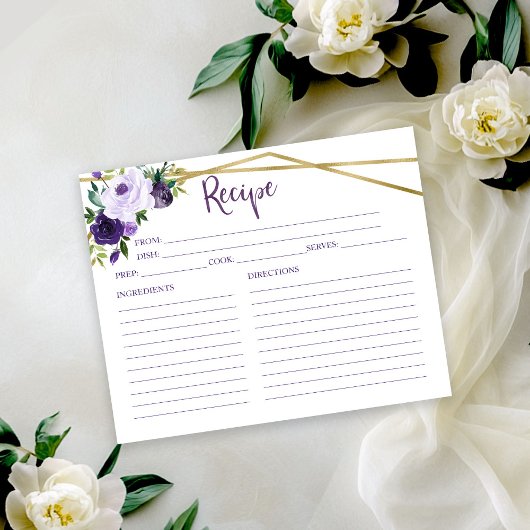Carte de recette de douche de mariée florale viole