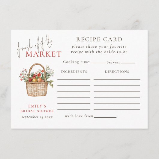 Carte de recette de douche de mariée Fresh Off The (Devant)