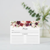Carte de recette de douche florale Burgundy Aquare (Debout devant)