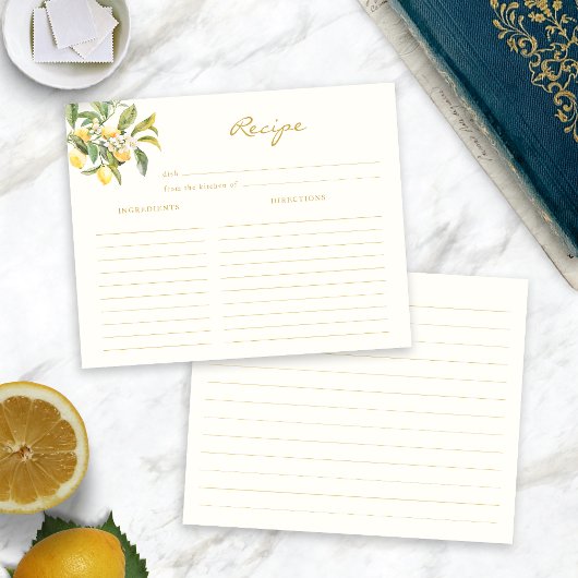 Carte de recette de douche nuptiale au citron