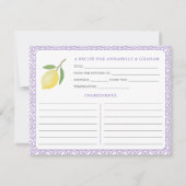 Carte de recette de douche nuptiale au texte viole (Devant)