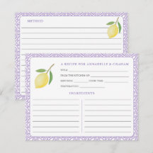 Carte de recette de douche nuptiale au texte viole