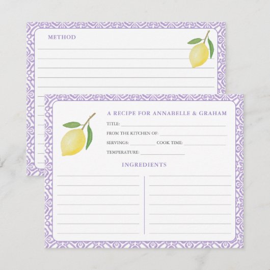 Carte de recette de douche nuptiale au texte viole (Devant / Derrière)