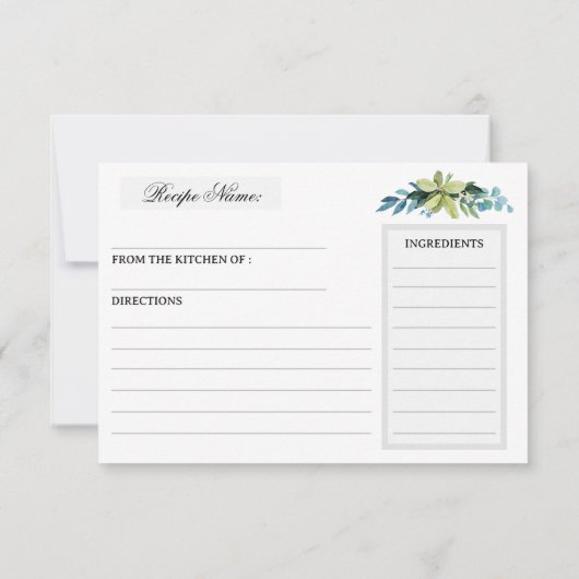 Carte de recette de douche nuptiale de couleur ver (Dos)