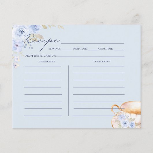 Carte de recette de douche nuptiale florale bleue (Devant)