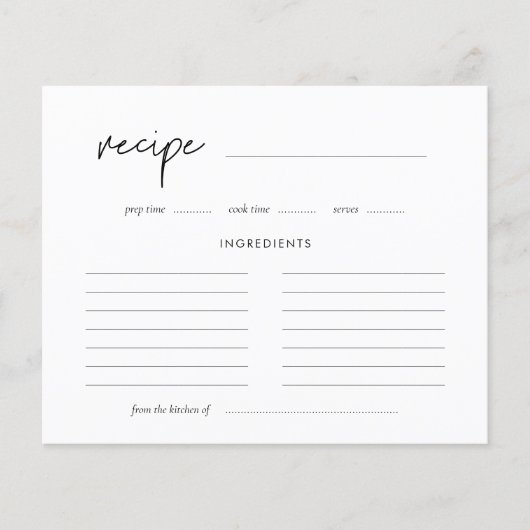 Carte de recette de douche nuptiale minimaliste mo (Devant)